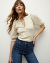 Veronica Beard Coralee Front Button Blouse In Limestone