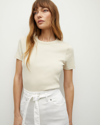 Veronica Beard Ribbed Short Sleeve Tee In Limestone In Limestone