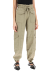 Shop Ganni Pantaloni Light Slub In Khaki