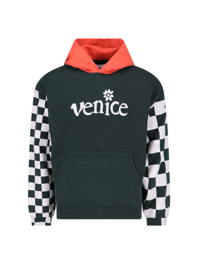 Erl Venice-print Colour-block Hoodie In Black