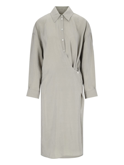 Lemaire Straight Collar Twisted Dress In Gray