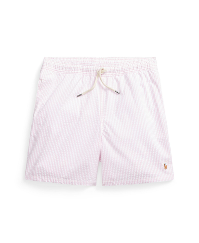 Polo Ralph Lauren Kids' Big Boys Traveler Seersucker Stretch Swim Trunk In Carmel Pink Seersucker