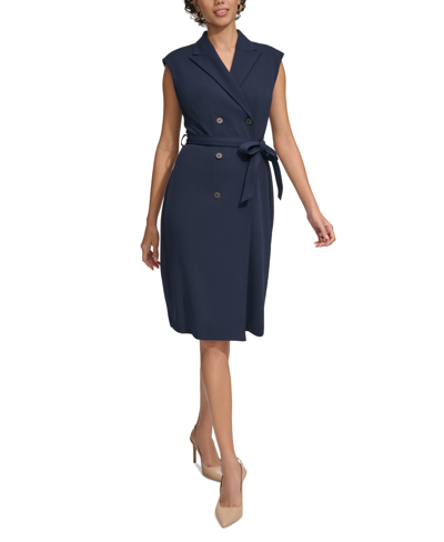 Calvin Klein Women's Notch-collar Sleeveless Blazer Dress In Indigo