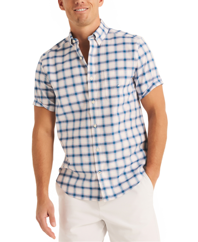 Nautica Men's Classic-fit Plaid Short-sleeve Shirt In Bright White