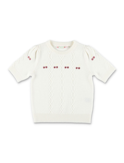 Bonpoint Kids' Alphonza Cable-knit Wool And Cotton Top In Off White