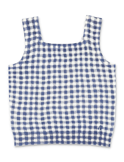 Bonpoint Kids' Gingham-check Knitted Tank Top In Carreaux Marine