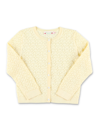 Bonpoint Kids' Cherry Open-knit Cotton Cardigan In Yellow