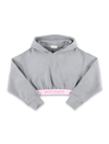 Palm Angels Logo-band Cropped Hoodie In Grey