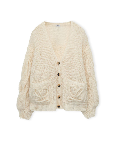 Loewe Anagram Mohair-blend Cardigan In Beige