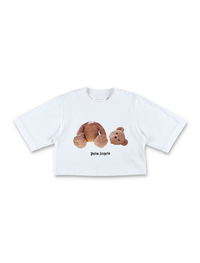 Palm Angels Kids' Tee Bear Cropped In White