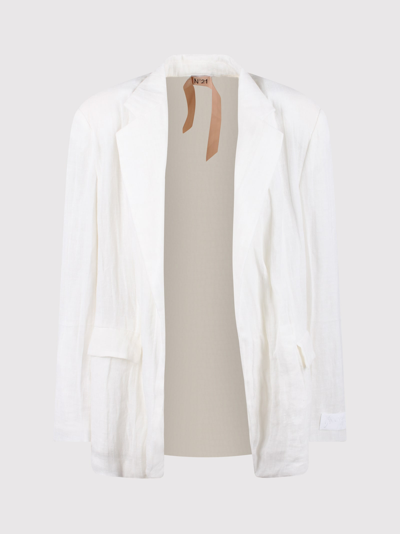 N°21 褶皱开襟式西装夹克 In White