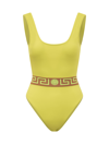 Versace Greca Lycra One-piece Swimsuit In Mimosa-camel Giallo