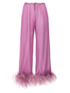 Oseree 'lumière Plumage' Violet Pants With Feathers And Drawstring In Polyamide Blend Woman In Purple