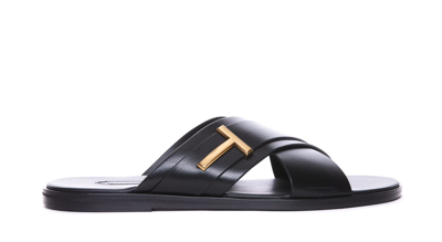 Tom Ford Leather Sandals In Black
