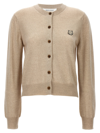 Maison Kitsuné Knit Crew Neck Wool Cardigan In Beige