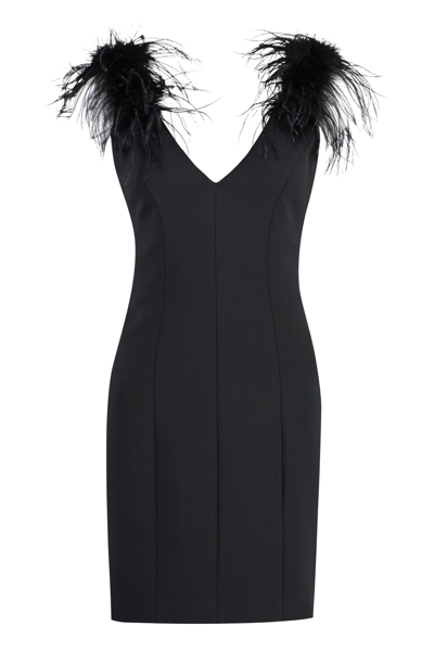 Pinko Feather-detailing V-neck Dress In Nero