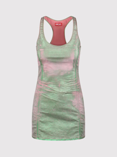 Diesel De-arlyn-s Laminated Mini Dress In Green