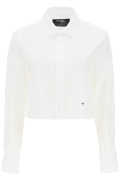 Hommegirls Cotton Twill Cropped Shirt In White (white)