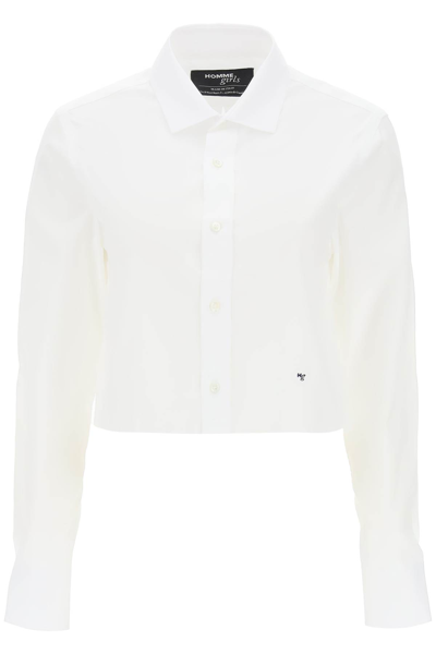 Hommegirls Cotton Twill Cropped Shirt In White