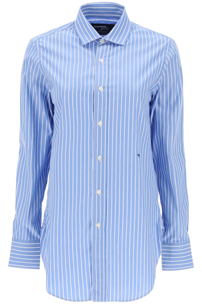 Hommegirls Striped Poplin Shirt In Blue White (blue)