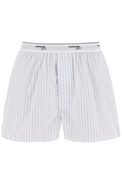 Hommegirls Cotton Boxer Shorts In White Blue (white)