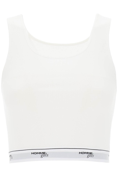 Hommegirls Cotton Crop Top With Logo Band In White (white)