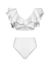 Maygel Coronel Mila Ruffled High-waist Bikini Set In Off White