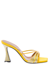 D’ACCORI YELLOW SLIP-ON SANDALS WITH ALL-OVER RHINESTONE IN SATIN WOMAN