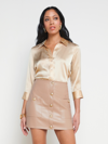 L Agence Dani Silk Satin 3/4-sleeve Button-down Blouse In Toasted Almond