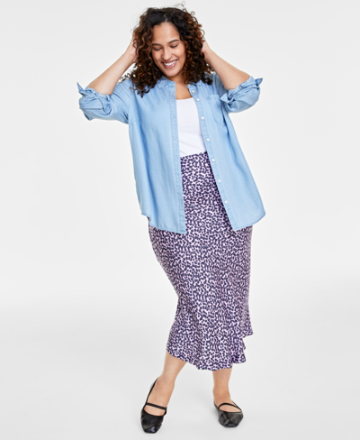 On 34th Plus Size Chambray Shirt, Created For Macy's In Light Spr Wash