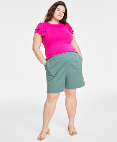 On 34th Trendy Plus Size High-rise Pull-on Chino Shorts, Created For Macy's In New Pale Sage