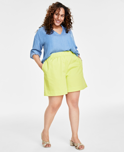 On 34th Trendy Plus Size High-rise Pull-on Chino Shorts, Created For Macy's In Lemon Lime