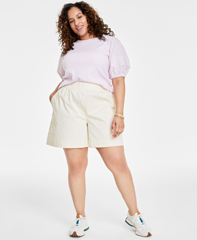 On 34th Trendy Plus Size High-rise Pull-on Chino Shorts, Created For Macy's In Ecru