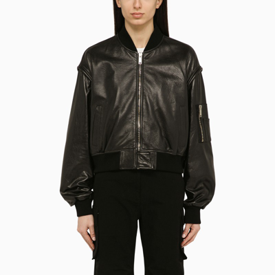 Halfboy Cropped Distressed Leather Bomber Jacket In Black