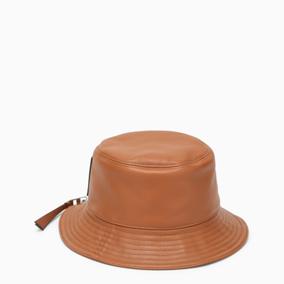 Loewe Brown Leather Bucket Hat In Orange