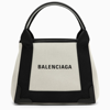 BALENCIAGA BALENCIAGA | NAVY XS BEIGE/BLACK CANVAS AND LEATHER CABAS BAG
