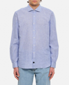 Fay Linen Button-down Shirt With Textured Finish In Sky Blue
