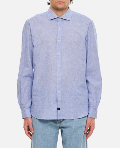 Fay Washed French Neck Shirt In Sky Blue