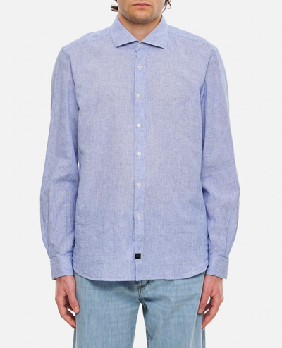 Fay Washed French Neck Shirt In Blue