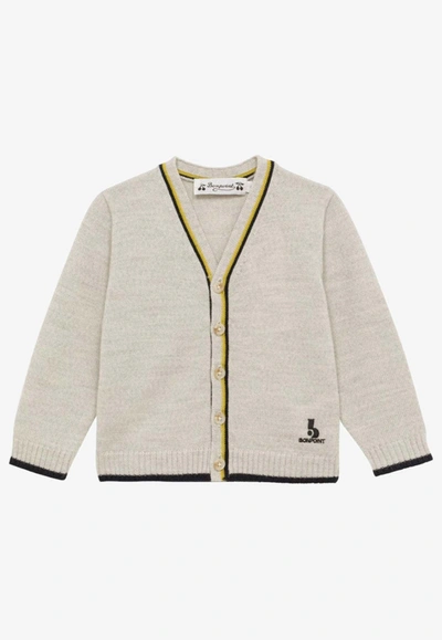 Bonpoint Babies Logo-embroidered Wool Cardigan In Grey