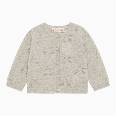 Bonpoint Babies Openwork Cherries Cashmere Cardigan In Gray