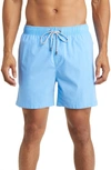 Vintage Summer Wave Print Swim Trunks In Blue