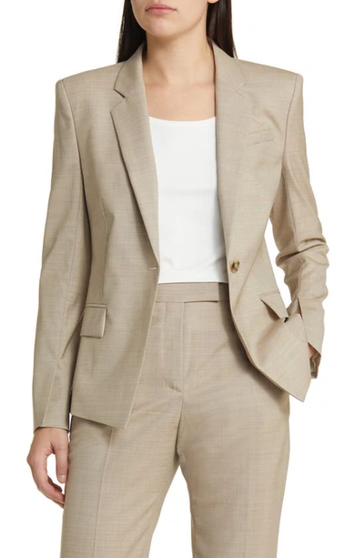 Hugo Boss Janeri Virgin Wool One-button Blazer In Deep Champagne Melange