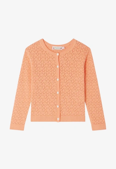 Bonpoint Cherry Open-knit Cardigan In Orange