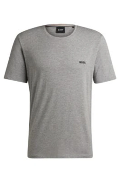 Hugo Boss Stretch-cotton Regular-fit T-shirt With Logo Detail In Grey