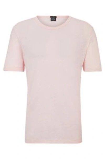 Hugo Boss Regular-fit T-shirt In Linen In Light Pink