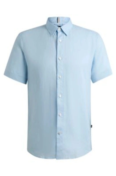 Hugo Boss Slim-fit Shirt In Stretch-linen Chambray In Light Blue