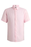 Hugo Boss Slim-fit Shirt In Stretch-linen Chambray In Light Pink