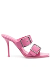 Alexander Mcqueen Alexander Mc Queen Punk Double Buckle Leather Sandals In Pink