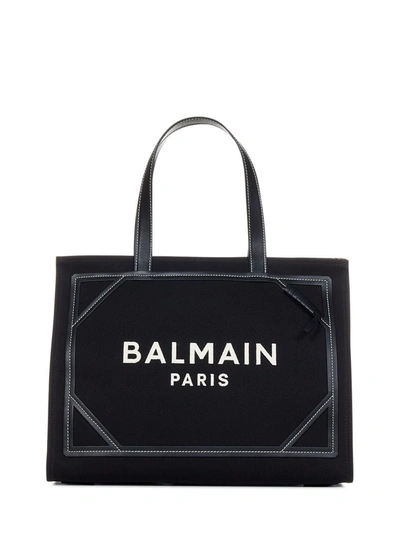 Balmain Leather-trim Canvas B-army 42 Tote Bag In Black